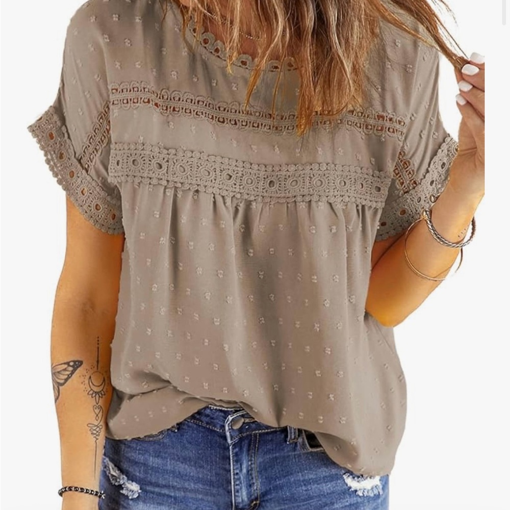 Chic Lace Detail Blouse - Tan
